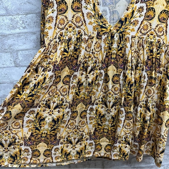 FREE People Aztec printed blouse mini dress women’s small yellow blue white - Picture 7 of 8